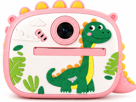 Aparat Foto Instant pentru Copii Model DINOZAUR ROZ cu Imprimare Foto